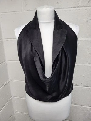 Zara Black Satin Collared Halterneck Cowl Neck Cropped Top.Size Small. BNWT.PWB - Image 1 of 4