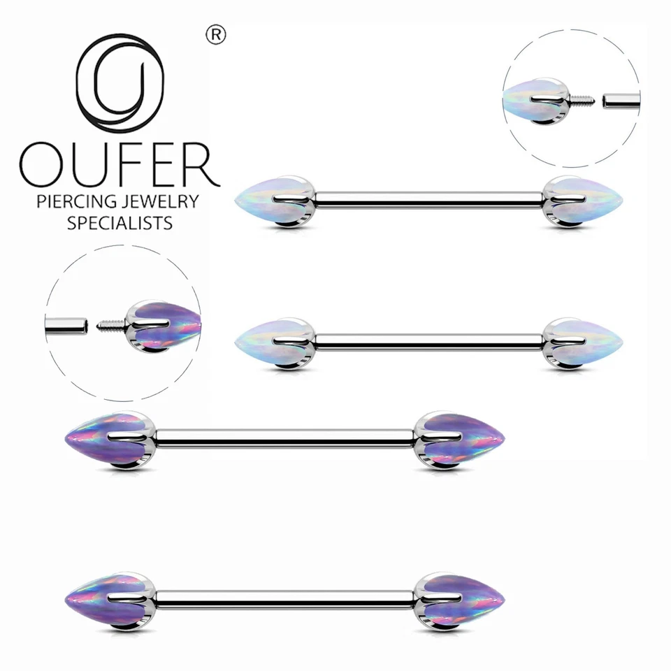2PCS Nipple Rings G23 Titanium Opal 14G 16mm Straight Barbell Piercing Jewelry - Image 1 of 4