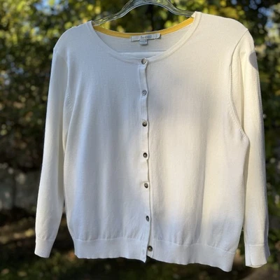Boden Ivory Cotton Blend Button Up Cardigan Size 14, Feminine Twee Versatile - Image 1 of 4