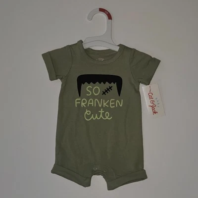 NEW So Franken Cute Green Romper Halloween Frankenstein Monster Baby Newborn NB - Image 1 of 4