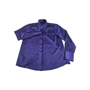 Ann Taylor Ruffle Neck Blouse Women M Purple Long Sleeve Career Professional - Foto 1 di 10