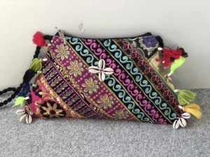 Embroidered Cotton Hippie Festival Summer Cross Over Bag patchwork tassels shell - Picture 1 of 6
