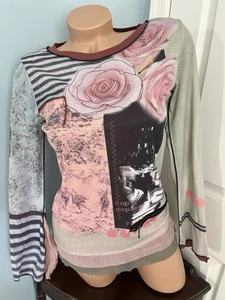 RARE Pink and white Cop Copine Paris y2k long sleeve top Sz Small - Picture 1 of 6