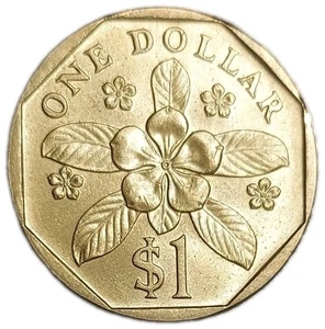 1995 Singapore 1 Dollar AU UNC $1 Coin KM 54 Singapura - Picture 1 of 4
