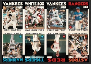 Panel de 8 tarjetas OPC 1986 sin cortar, Carlton Fisk, Reynolds, Oester, Brookens, Owen... - Imagen 1 de 5
