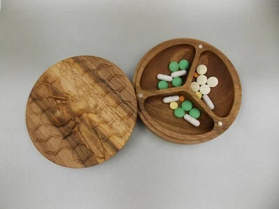 Wooden Big Pill Box / Pill Container/Organizer /round mini Pill Case/3D bee - Image 1 of 2