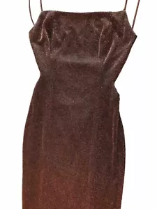 Vtg Joo Mee Alchemy Maxi Dress Women 6 Small Metallic Copper Black Formal Party - Picture 1 of 23