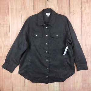 Time And Tru Womens Snap Up Long Sleeve Shirt Sz L Black Denim Long Sleeve NEW - Picture 1 of 10