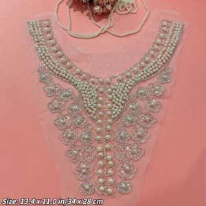 Pizzo Perla Perline Applique Fiore Toppa Tessuto Finiture Artigianato Fai Da Te Cucire Sposa - Foto 1 di 6