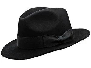 Sterkowski VINCENT Rabbit Fur Felt Fedora Hat Classic Vintage Elegant Black/Gray - Picture 1 of 6
