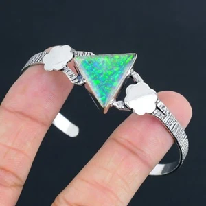 Green Triplet Opal 925 Silver Plated Handmade Bracelet/Bangle of Free Size - Picture 1 of 3