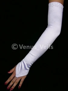 18" Elfenbein Braut fingerlose bestickte Satin Hochzeit Handschuhe - Bild 1 von 2