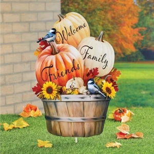 Welcome Pumpkin Harvest Metal Yard Stake - Picture 1 of 2