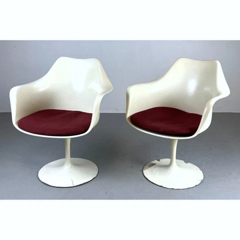 Vintage Eero Saarinen by Knoll Br50 Swivel Tulip Chair White Red Cover