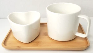 Neu im Karton Persönliche Holzkohle Brett Set XOXO Brot & Butter, Tasse, Herz Schüssel Bambus B - Bild 1 von 4