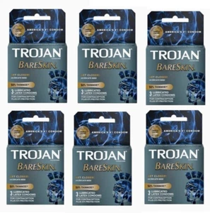 6 x Trojan Condoms BARESKIN Lubricated Latex Condoms 3 each (18 Total) exp 07/27 - Picture 1 of 2