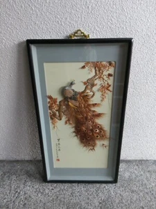 Vintage Peacock Shadow Box Frame Feather Art Peoples Republic of China 17x31 - Picture 1 of 12
