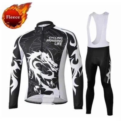 Kit de ciclismo de invierno para hombre conjunto acolchado polar térmico de bicicleta jersey y pantalones (babero) Foto 1 de 4