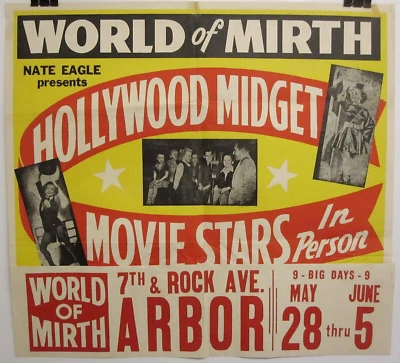 Vintage 1940s MIDGET MOVIE STARS 28x26 CIRCUS FREAK SIDESHOW Poster FREE SHIP - Image 1 of 4