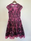 Kay Unger Midi Dress Womens Size 4 Bright Pink Black Floral Cocktail Wedding
