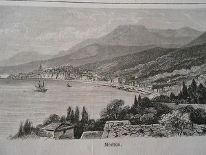 Gravure 1872 - Vue de Menton - Imagen 1 de 1