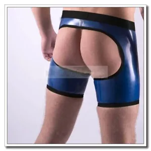 Latex Shorts Open Back Cool Boxers Pants Transparent Blue Unique Customized E94 - Picture 1 of 6