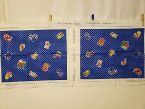 Vintage Pillow Panel Calico Animals Blue 18" x 15" - Picture 1 of 5