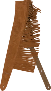 Genuine Fender Limited Edition 2-1/2 Inch Fringed Tan Suede Leather Guitar Strap - Picture 1 of 4