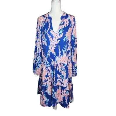NUEVO Vestido Lilly Pulitzer Traci Manga Larga en Niveles Azul Boreal Nadar Sobre M Foto 1 de 4