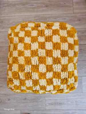 Pouf Beni Ouarain Damier Jaune Moutarde - Photo 1/2