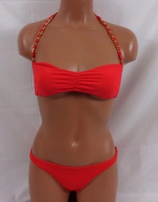 Bikini bandeau con correa halter de cadena Sauvage rojo naranja XS/pequeño 1450L Foto 1 de 3