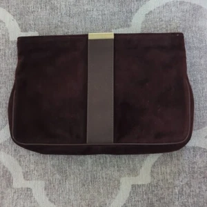 Vintage Dove Designer Suede Clutch, Deep Chocolate Color, Top Zip Closure - Picture 1 of 6