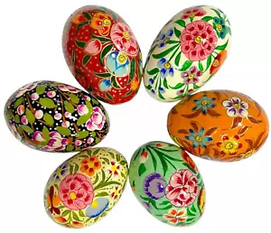 Decorative Easter Egg Set of 6 Papier-Mache Pysanka Set Handmade 2.8" x 1.6" - Picture 1 of 4