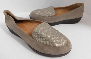 Flit flop Lena Beige Suede Crystal Loafers sz 10 M - Picture 1 of 7