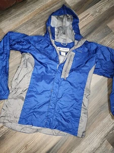 Boy's Columbia Rain Jacket Blue Gray Lightweight Hooded Full Zip Outdoors - Picture 1 of 7
