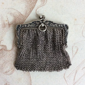 1900 Art Nouveau Solid Silver Mesh Chaplain Purse Coin Purse - Picture 1 of 6