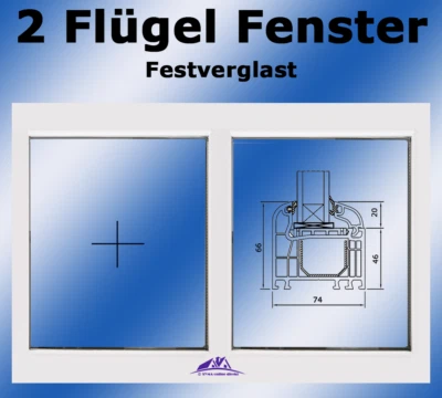 Kunststofffenster 2 Flügel    900 x 1500 B x H in mm  Festverglasung - Bild 1 von 4