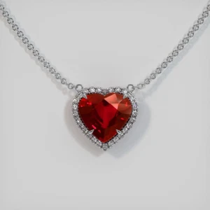3CT Created Ruby Halo Heart Pendant Charm Necklace 14K White Gold Over 18" Chain - Picture 1 of 7
