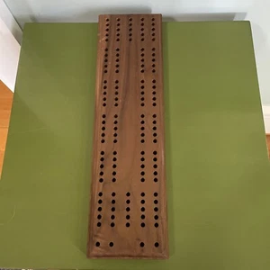 Custom Artist Signed WOOD CRIBBAGE BOARD Walnut Hardwood VINTAGE 16”x 4-1/2” - Picture 1 of 8