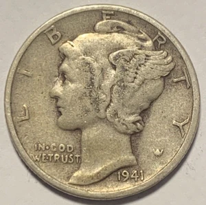 1941 P Mercury Dime (F/VF) ~ 90% Silver ~ Brilliant U.S. Coin ~ D2618 - Picture 1 of 2