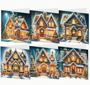 6pcs DIY Gingerbread Christmas House Diamond Art Painting Greeting Card Kit - Picture 1 of 7