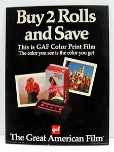 1972 Great American Film GAF Buy 2 Rolls And Save Cardboard Easel Store Sign - Bild 1 von 1