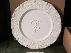 Initial "E" White Dessert Plates by Mud Pie, Set of 4, NIB - Picture 1 of 6
