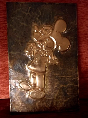 Vintage Disney Mickey Mouse Hammered Copper Brass Wall Art 11 Ins x 7 Ins - Image 1 of 3