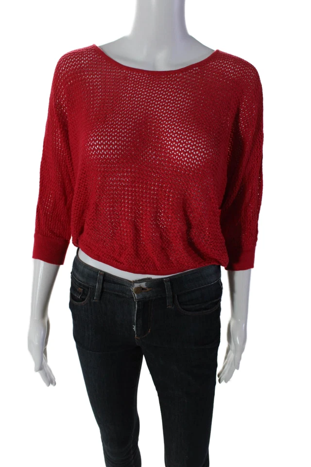 Blusa roja de malla manga dolman cuello redondo para mujer 525 America talla L Foto 1 de 4