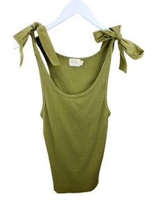Nation LTD Women's Gigi Ribbed Cotton Tie Shoulder Tank Lichen Green Size M - Picture 1 of 6