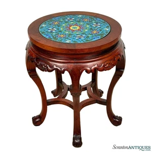 Vintage chinesische Chinoiserie Cloisonne runder Pflanzenständer Tisch - Bild 1 von 11