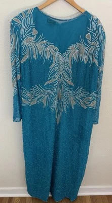 NWT Ultra Design Beaded Silk Teal Dress Sz 6XL Mom Of The Bride Prom Pageant - Image 1 of 4