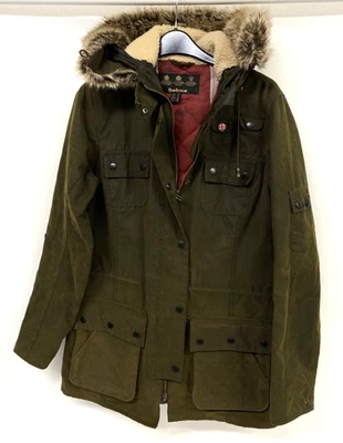 Barbour Wax Parka jacket womens UK 10 Olive Green Hooded 540 - Image 1 of 4