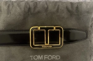 $850 TOM FORD Men’s Glossy Black Patent Leather T-Buckle Belt Sz 36 Waist 100cm - Picture 1 of 7